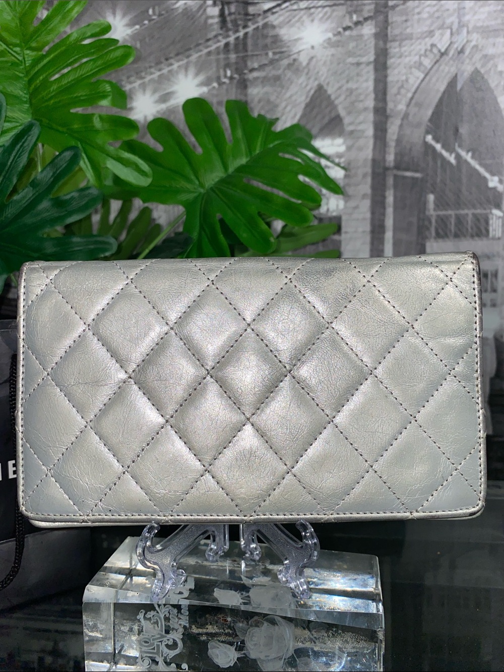 Authentic CHANEL 2.55 Quilted Matelasse Logo Lambskin Long Bifold Flap Wallet - Picture 8 of 17